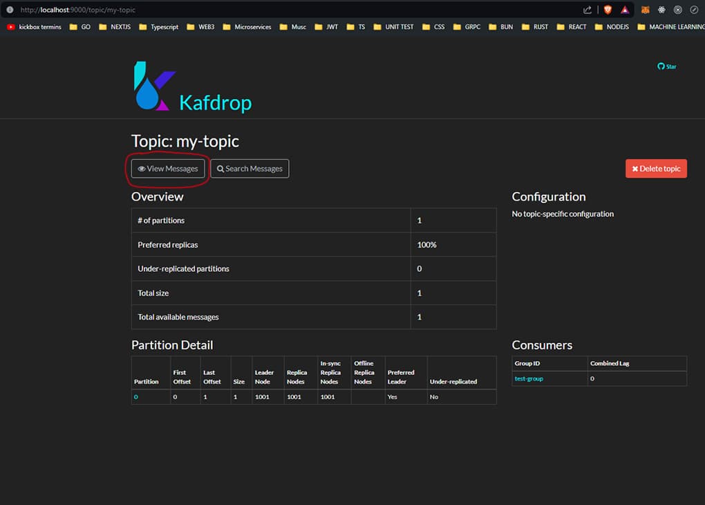 view kafka messages screen